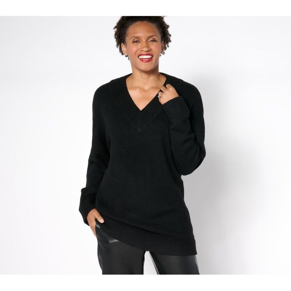 SUNNYLiFE Women's Top Sweater Sz M Relaxed V-Neck Black